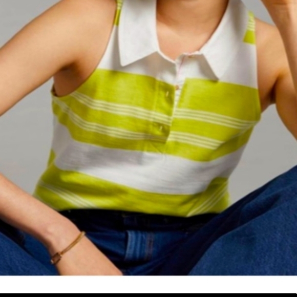 ANTHROPOLOGIE Maeve Striped Lime Polo Tank - Picture 3 of 8
